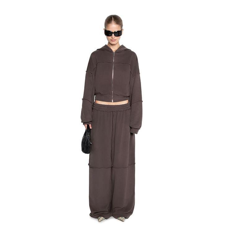 Set: Plain Zip-Up Hoodie + Wide Leg Sweatpants Product Image
