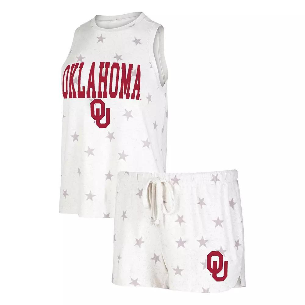 Women's Concepts Sport Cream Oklahoma Sooners Agenda Stars Tank Top and Shorts Sleep Set, Size: Large, Beige Product Image