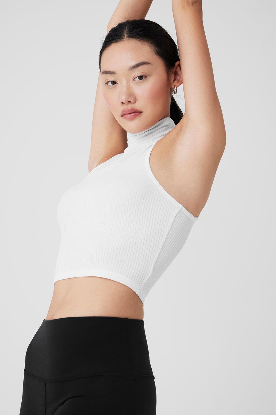 Ribbed Sea Coast Cropped Turtleneck Tank - White Product Image