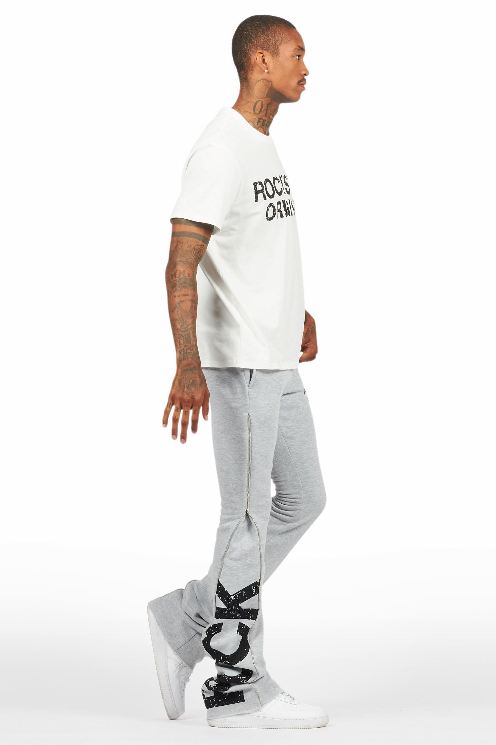 Deniska Heather Grey T-Shirt/Baggy Stacked Flare Track Set Male Product Image