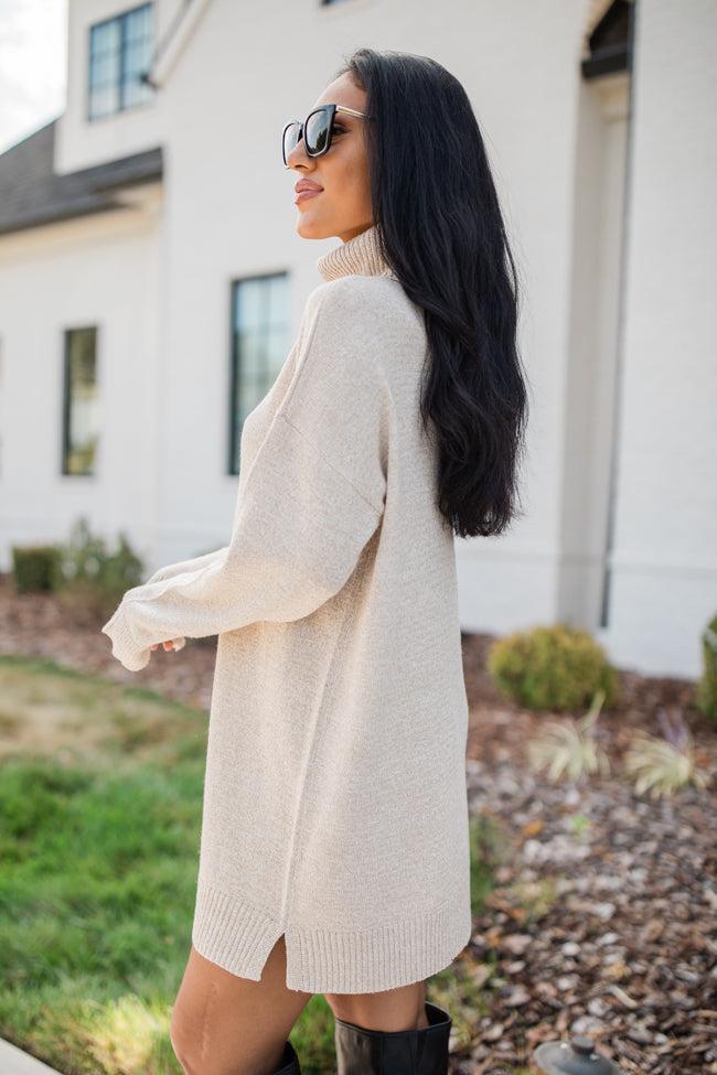 Changing Locations Beige Turtleneck Sweater Dress Product Image