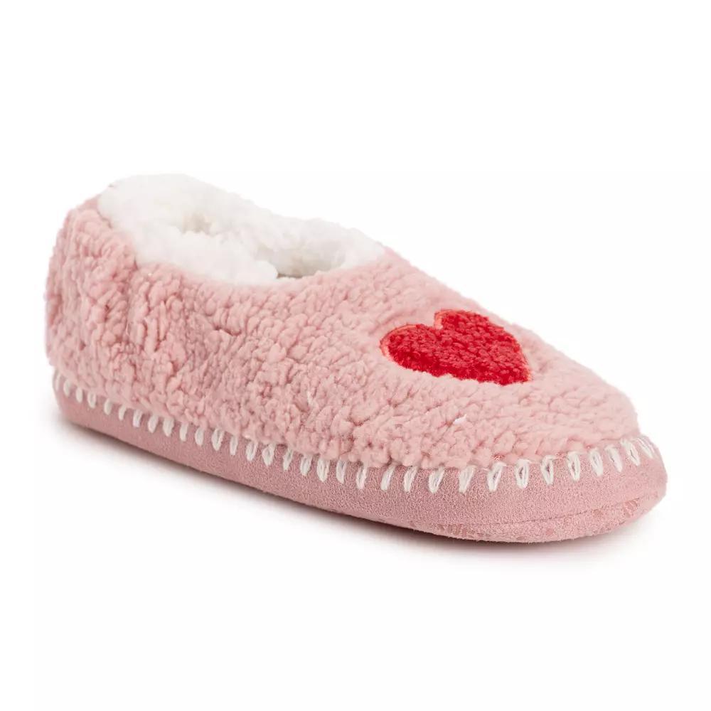 MUK LUKS Sherpa Smiley Womens Ballet Flat Slippers Ivory Pink Blue Product Image