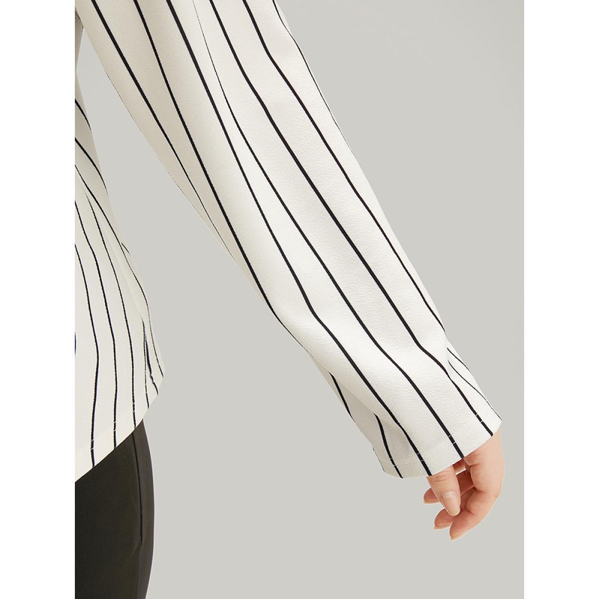 Plus Size Striped Lapel Collar Open Front Blazer White Women Work Striped Asymmetrical Sleeve Long Sleeve Lapel Collar 14-16/1X At the Office Blazers BloomChic Product Image