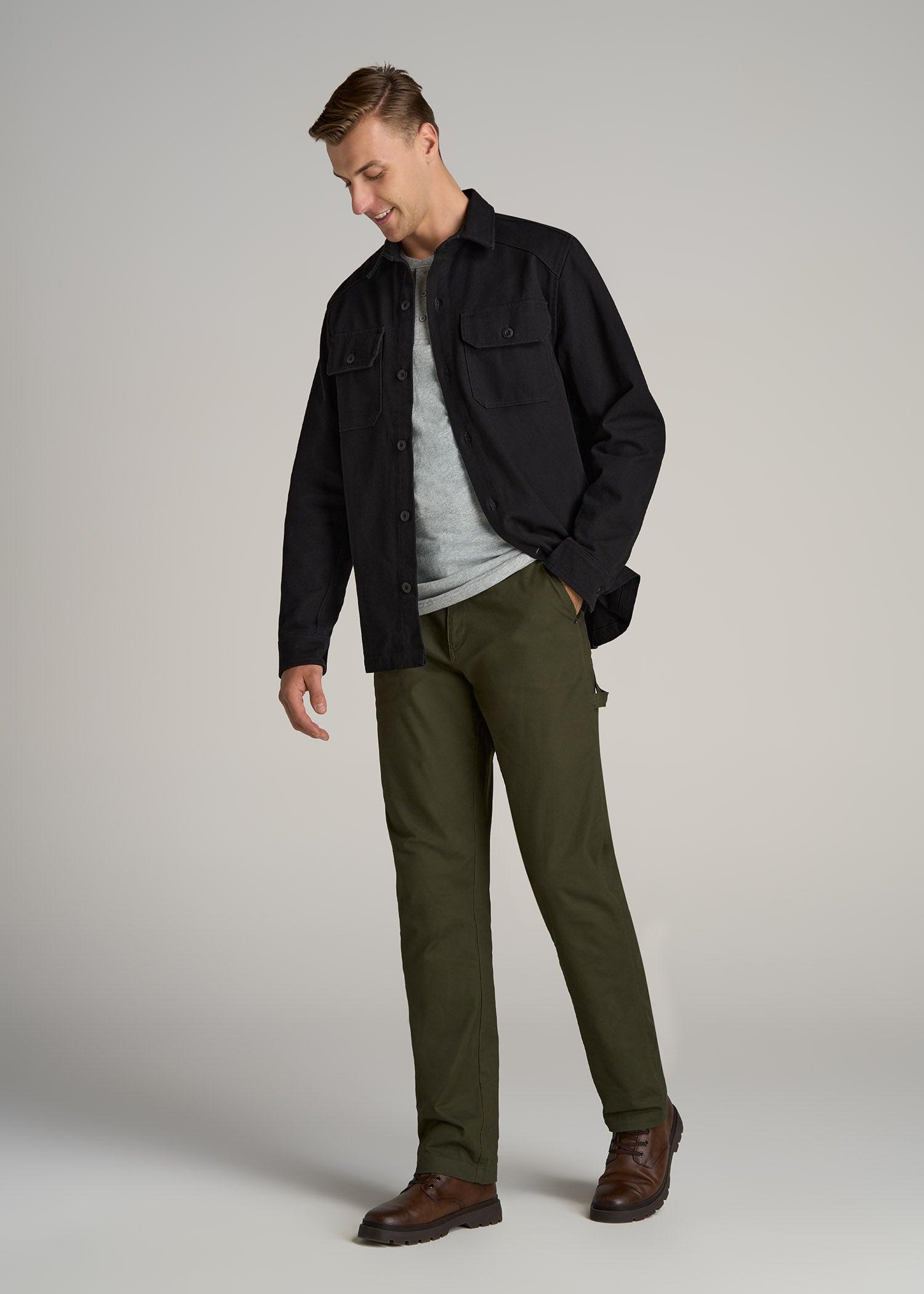 LJ&S Canvas Shirt Jacket for Tall Men in Black Product Image