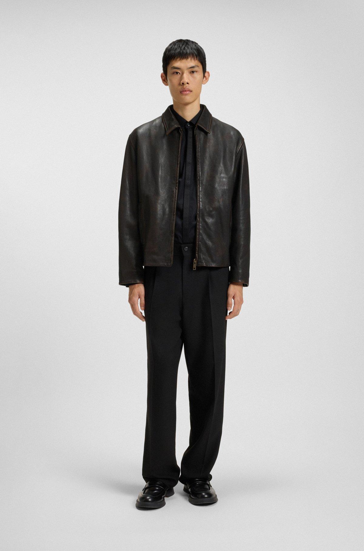 Grained-leather jacket with topstitching Product Image