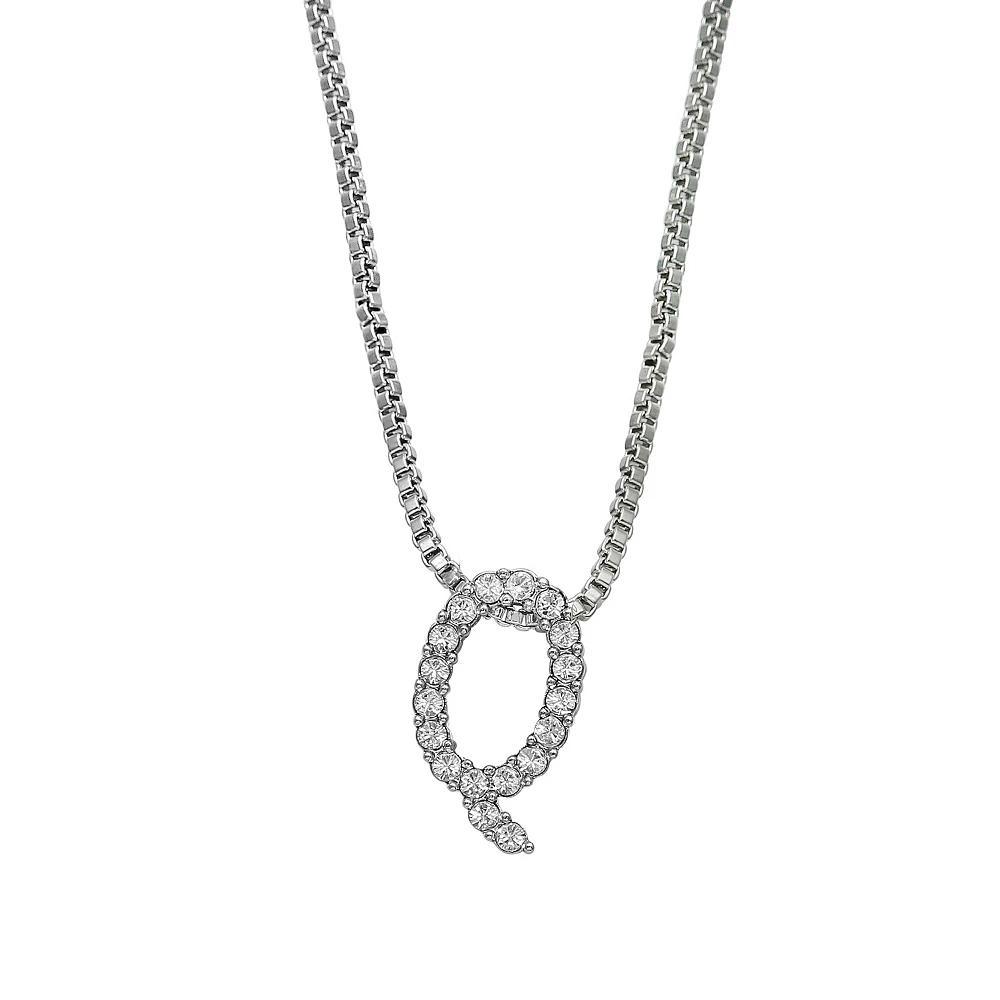 Brilliance Silver Plated Crystal Initial Pendant, Women's, Size: 18", Silver Tone G Product Image