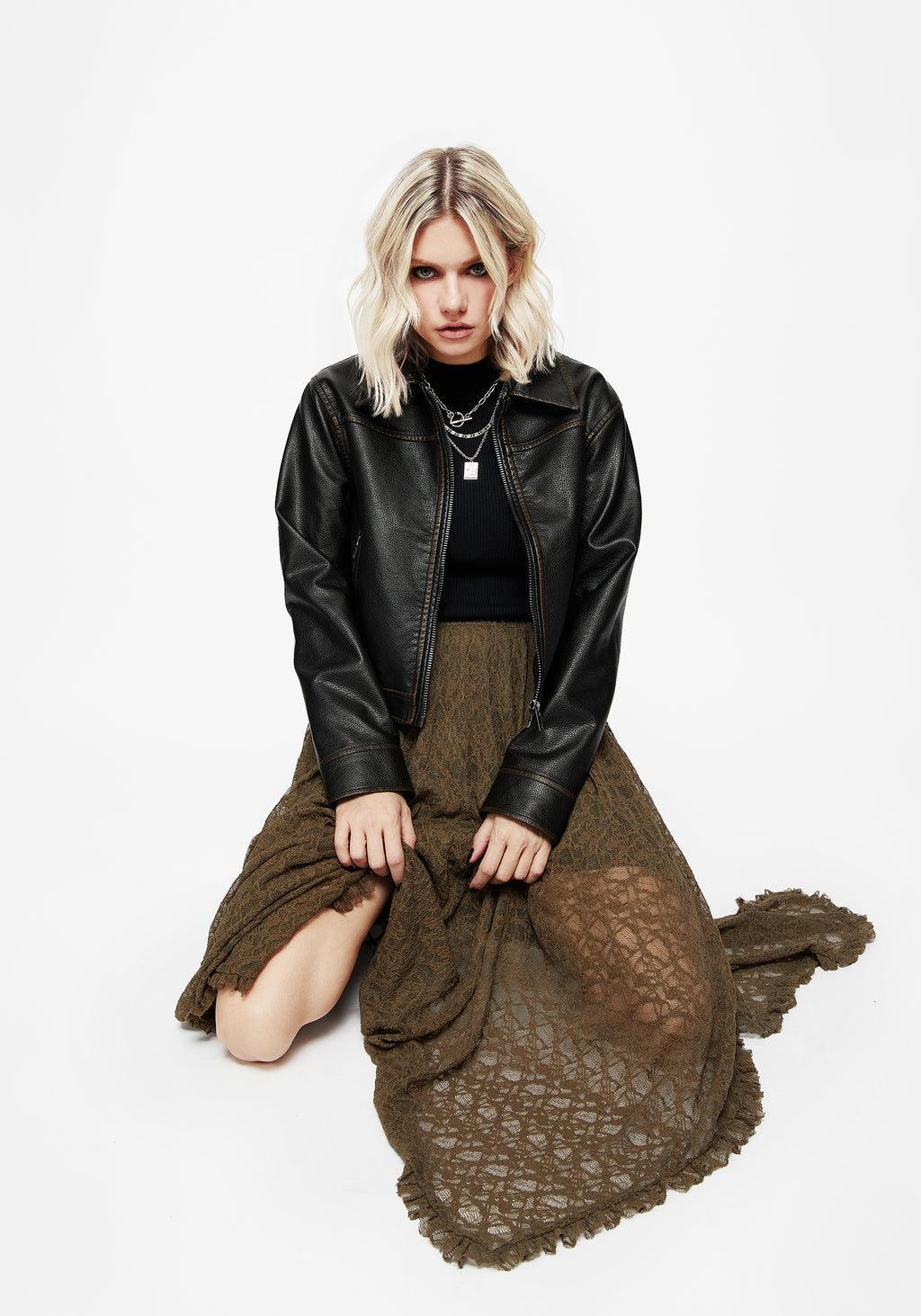 Myrtle Floral Lace Handkerchief Hem Midi Skirt Product Image