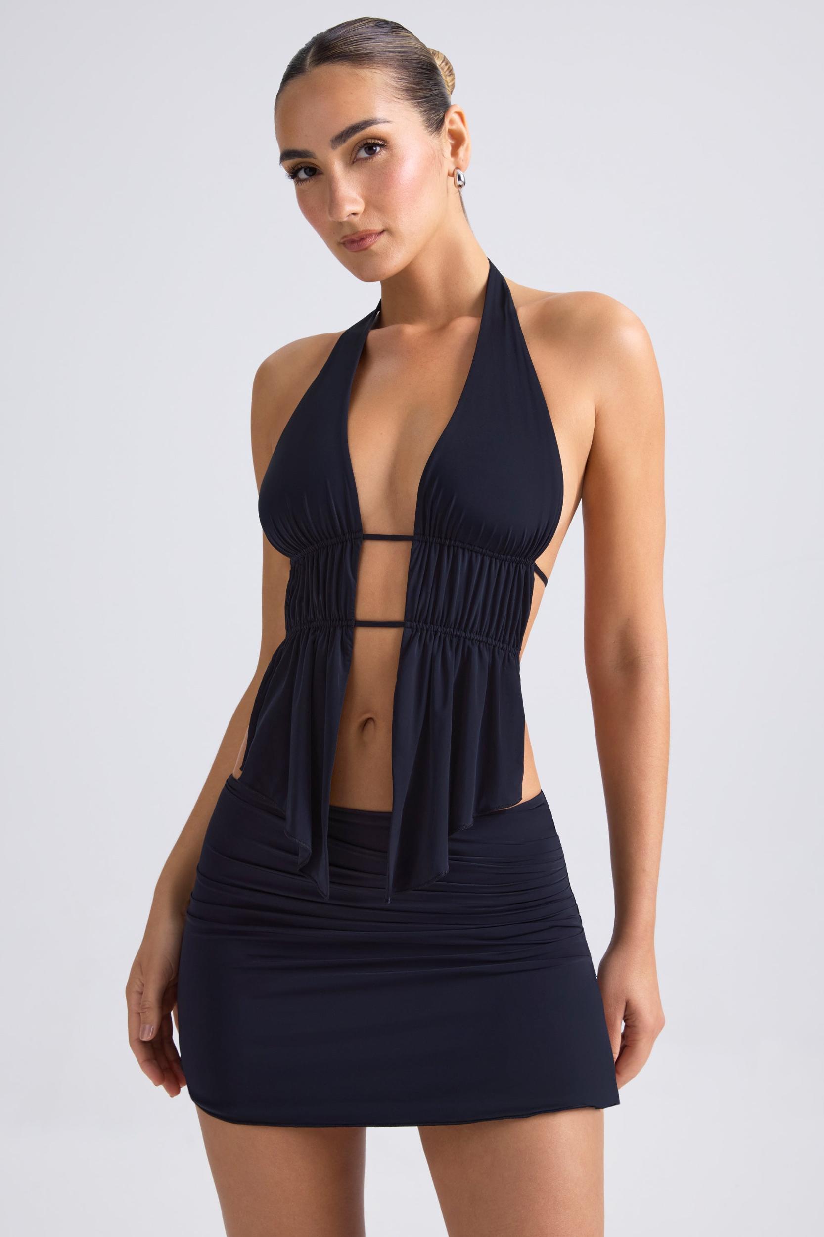 Draped A-Line Mini Skirt in Black Product Image