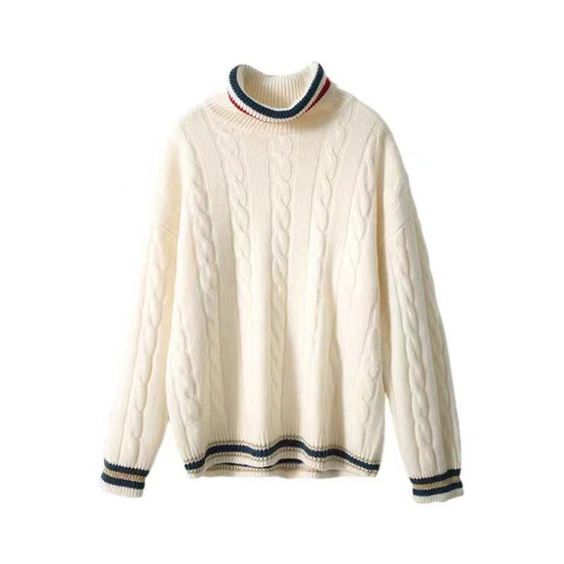 Turtleneck Striped Cable Knit Sweater Product Image