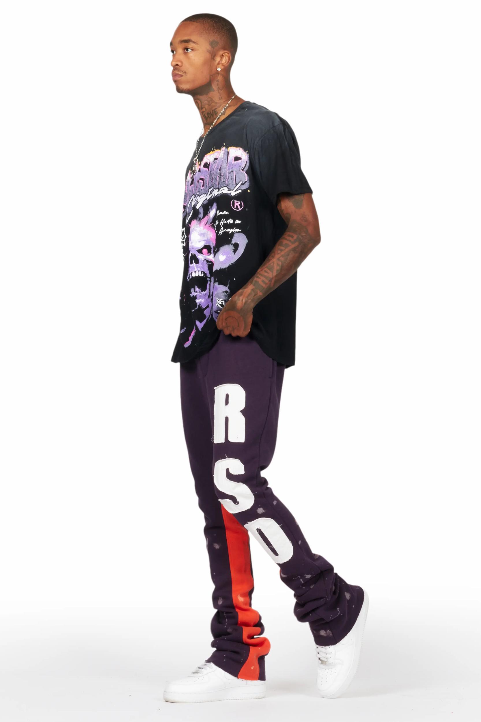 Uko Purple Patchwork Stacked Flare Track Pant Male Product Image