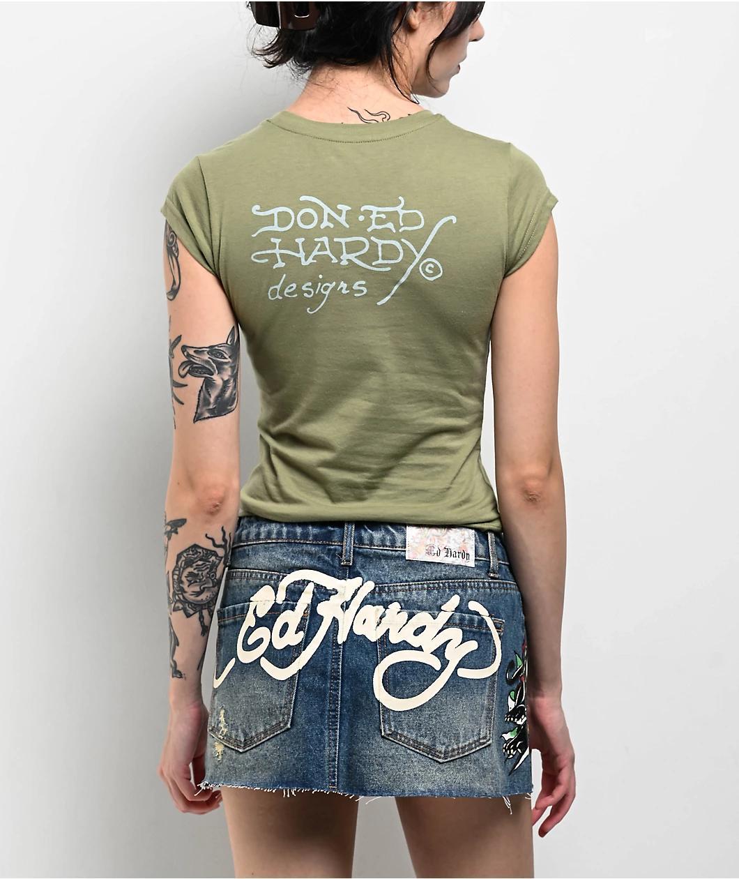 Ed Hardy Anchor Rose Olive T-Shirt Product Image