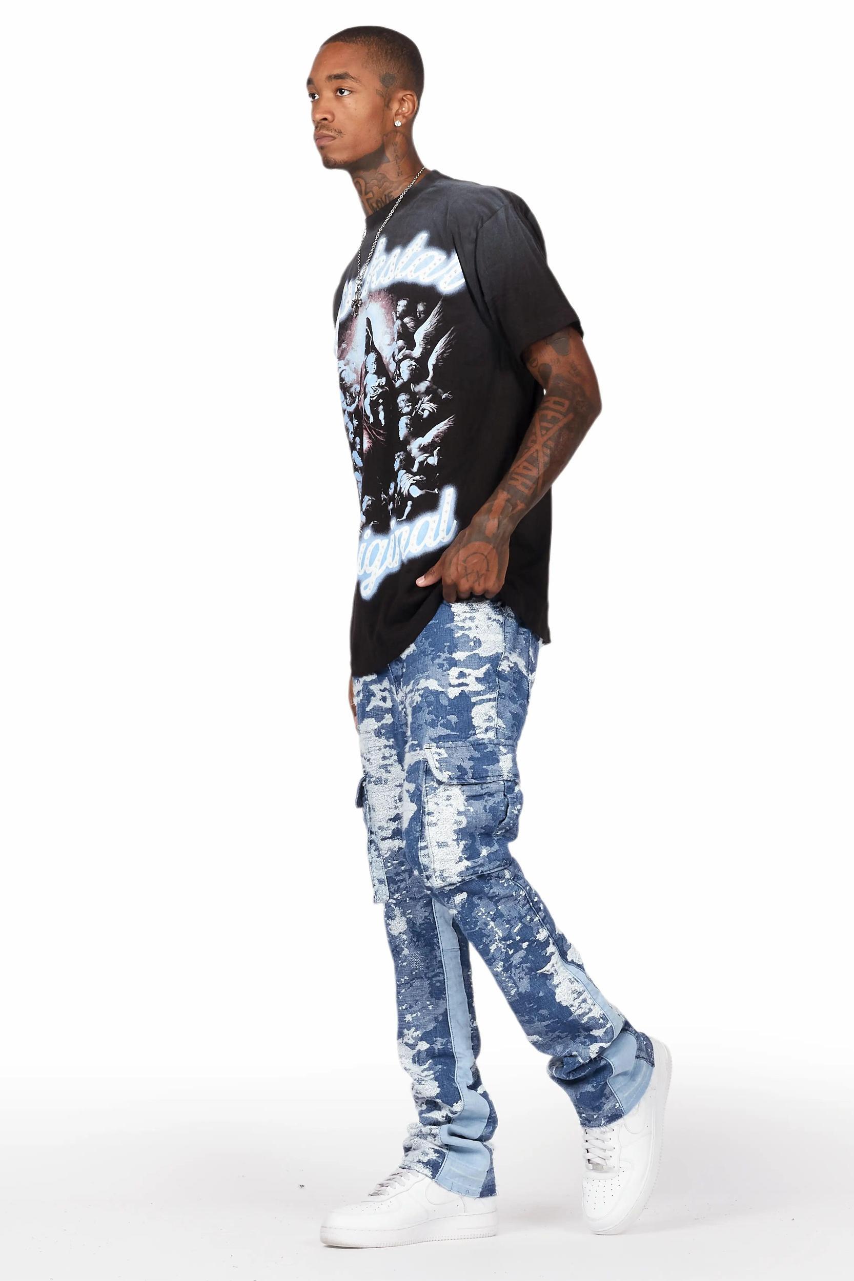 Bower Dark Blue Stacked Flare Jean Male Product Image