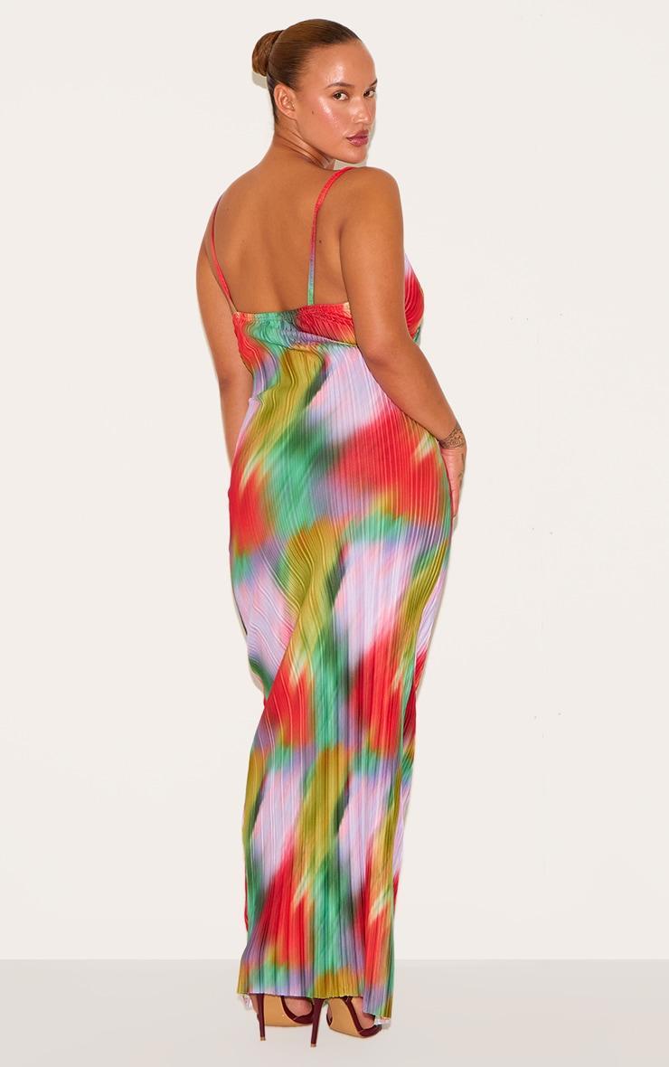 Plus Multi Printed Plisse Cowl Neck Maxi Dress Product Image