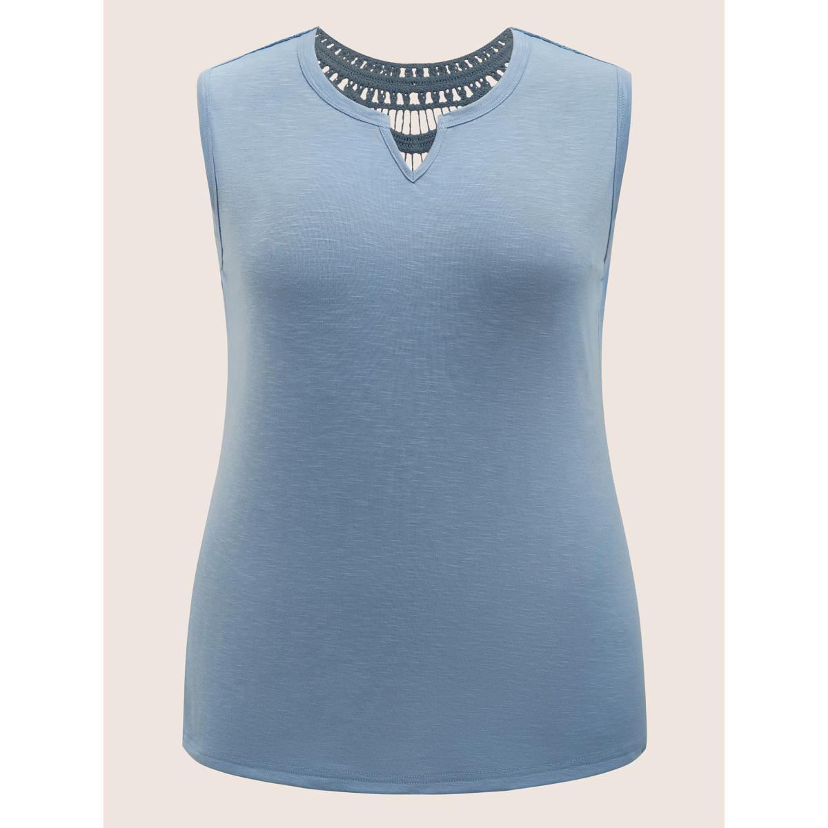 Plus Size Notched Collar Plain Cut Out Tank Top Women Cerulean Resort Patchwork Notched collar Vacation Tank Tops Camis BloomChic 18-20/2X Product Image