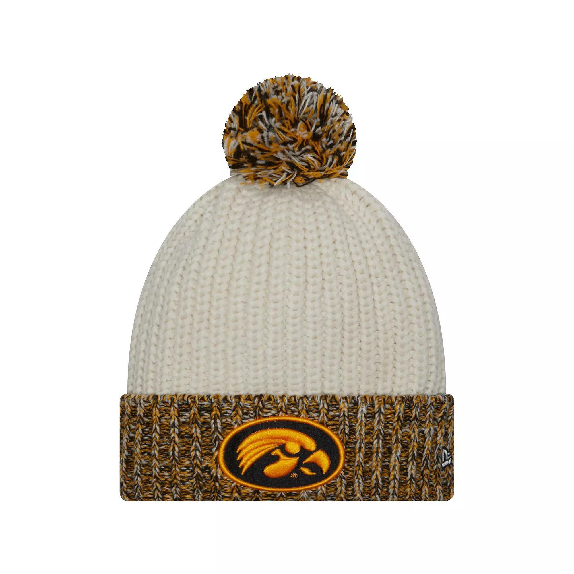 Womens New Era Cream Iowa Hawkeyes Fresh Cuffed Knit Hat with Pom Product Image