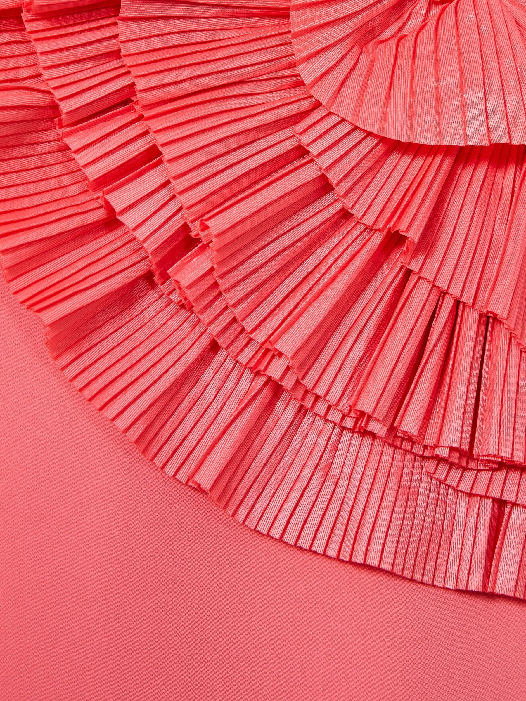 Acler Pleated Ruffle Fitted Midi Dress in Red Product Image