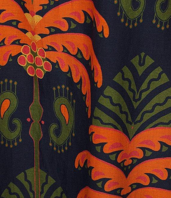 Jude Connally Kallan Cotton Voile Decorative Frond Navy Print Point Collar Shift Midi Dress Product Image