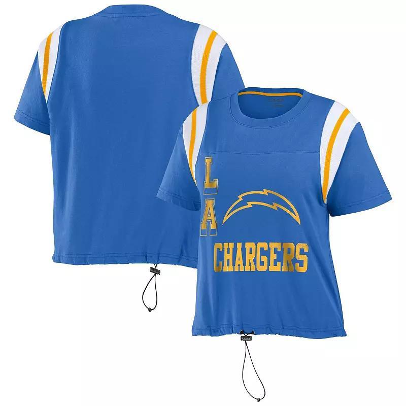 Women's WEAR by Erin Andrews Powder Blue Los Angeles Chargers Cinched Colorblock T-Shirt, Size: Medium, Light Product Image
