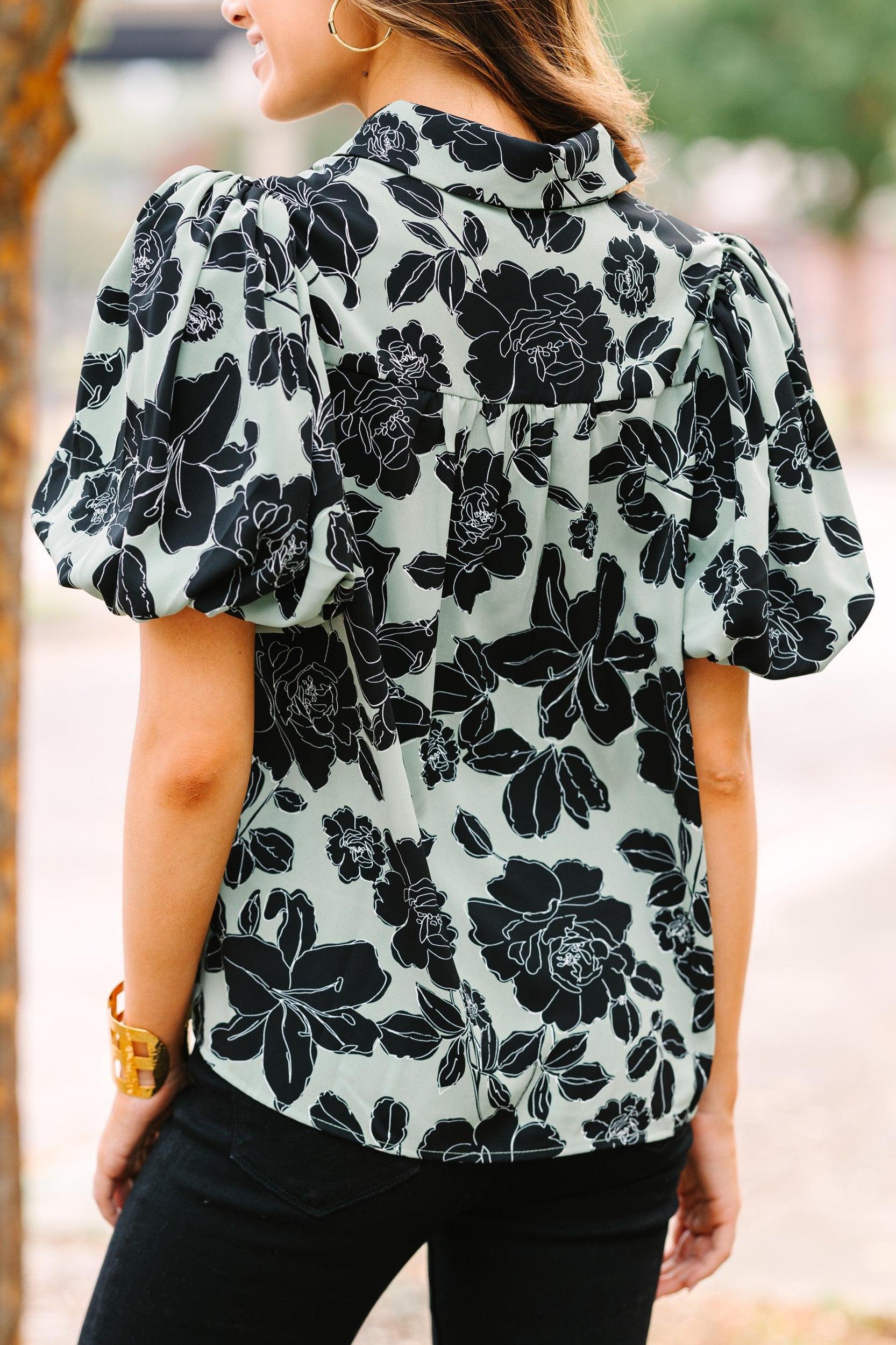 Get What You Love Sage Green Floral Blouse Female Product Image