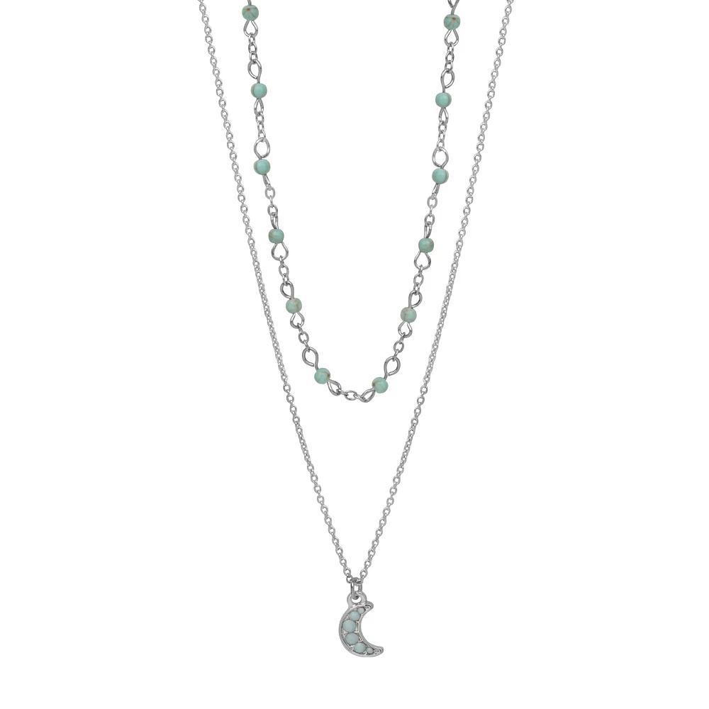 LC Lauren Conrad Silver Tone Two Row Crescent Moon Pendant Necklace, Women's, Blue Product Image