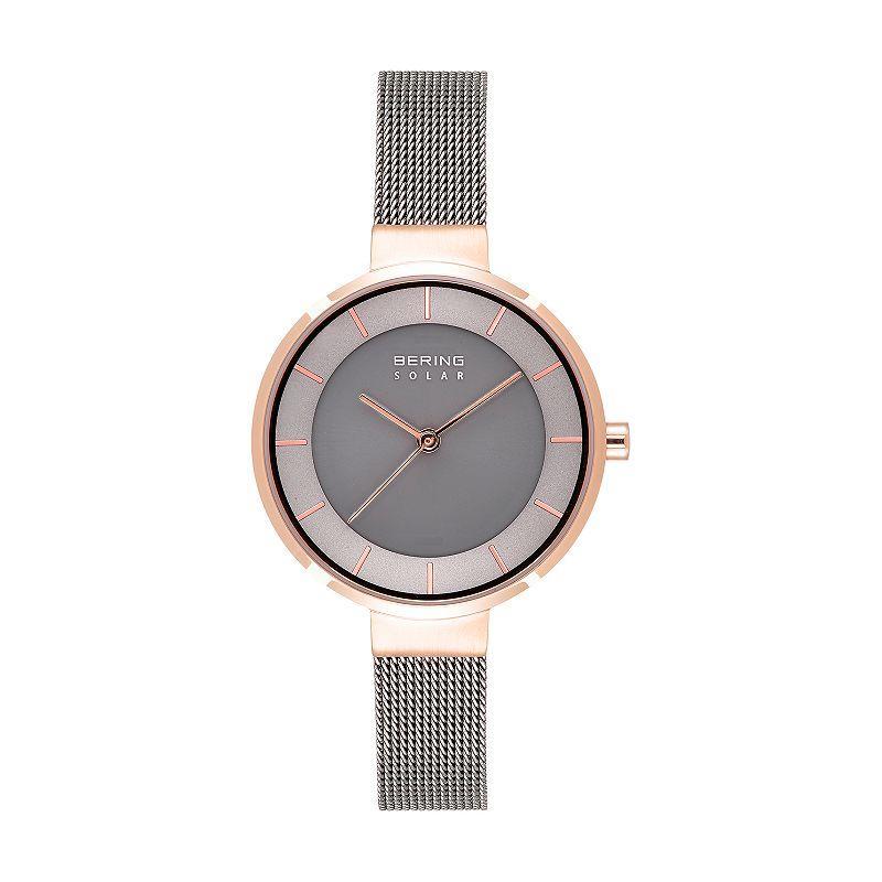 Women's Slim Solar Rose Gold Case Grey Mesh Watch, Size: Medium, Silvertone Product Image