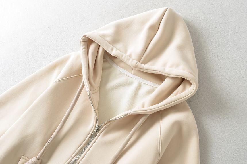 Drawstring Plain Zip Up Hoodie Product Image