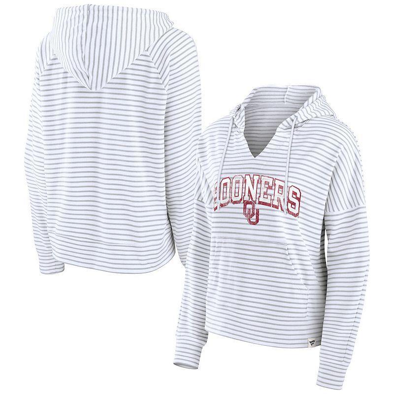 Women's Fanatics Branded  White Oklahoma Sooners Striped Notch Neck Pullover Hoodie, Size: Medium Product Image