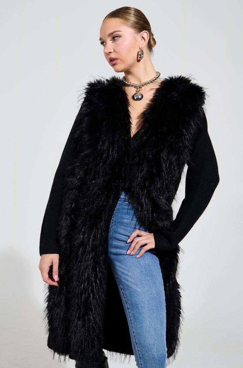 SASHA FIERCE LONG FUR TRIM CARDIGAN Product Image