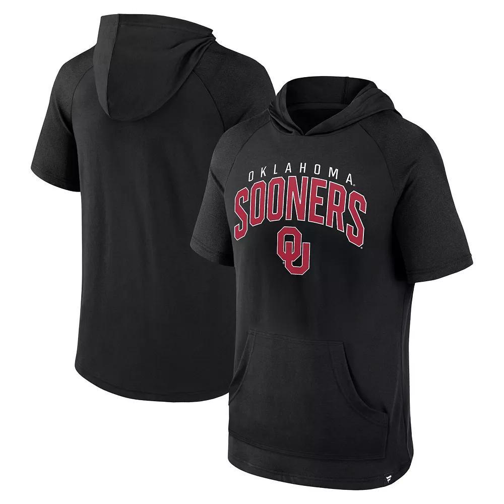 Men's Fanatics Branded Black Oklahoma Sooners Double Arch Raglan Short Sleeve Hoodie T-Shirt, Size: Large Product Image