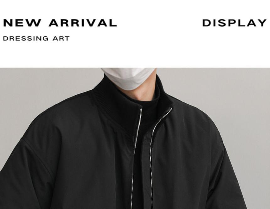 Stand Collar Plain Zip Bomber Jacket Product Image