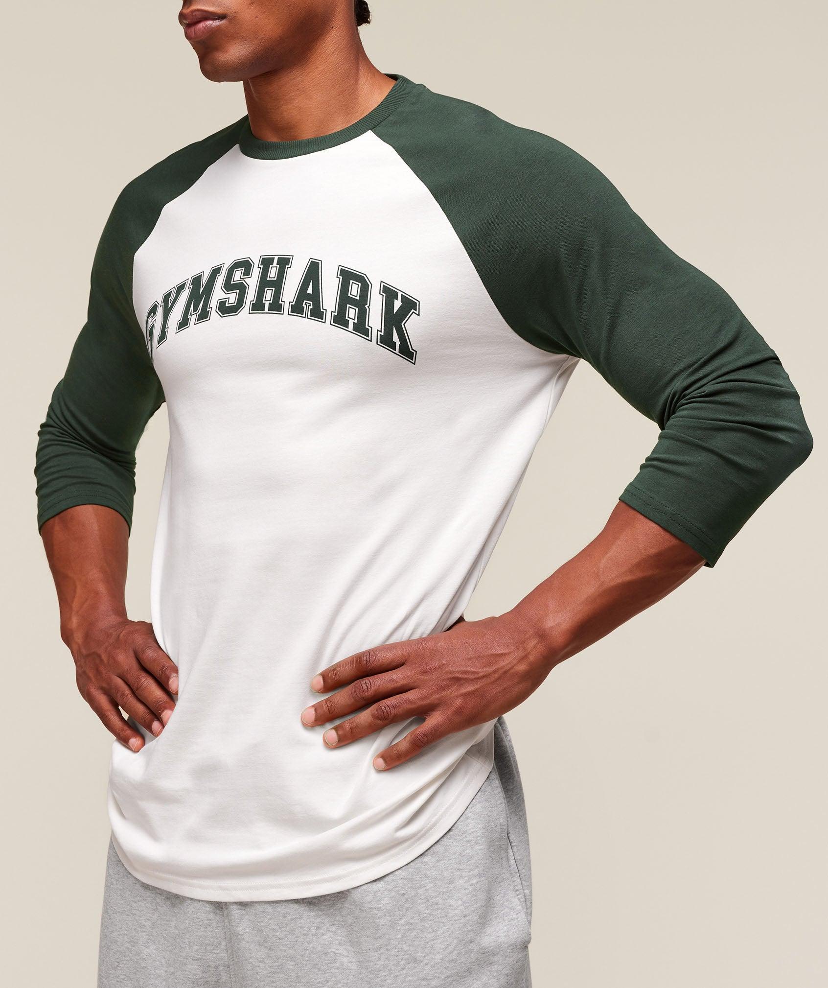 Gymshark GSLC Raglan 3/4 Sleeve T-Shirt - Soft White/Trail Green Male Product Image