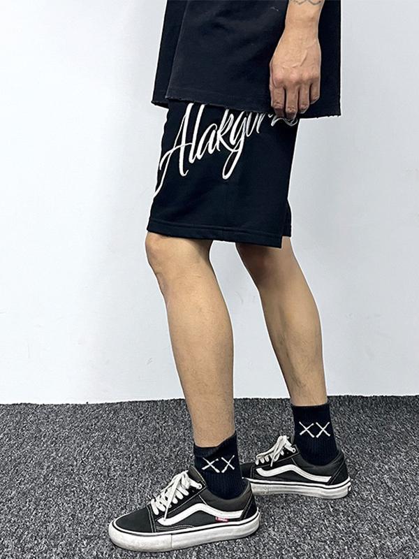 Men'S Loose Straight Casual Embroidered Letter Shorts Product Image