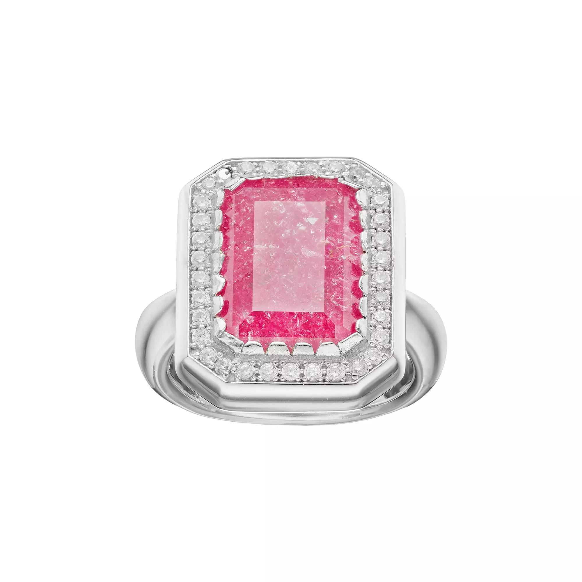 Sterling Silver Cubic Zirconia Rectangle Halo Ring, Women's, Size: 6, Pink Product Image