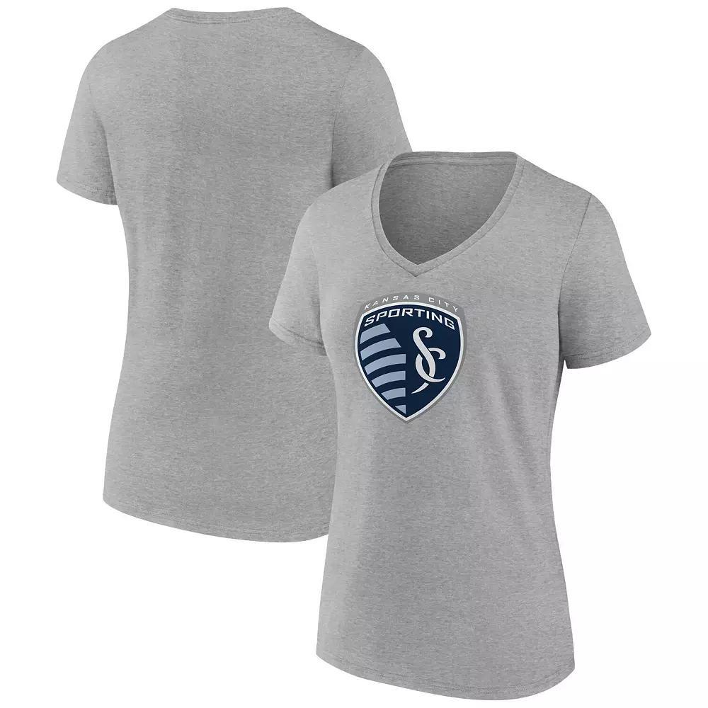 Women's Fanatics Steel Sporting Kansas City Evergreen Logo V-Neck T-Shirt, Size: XL, Silver Product Image