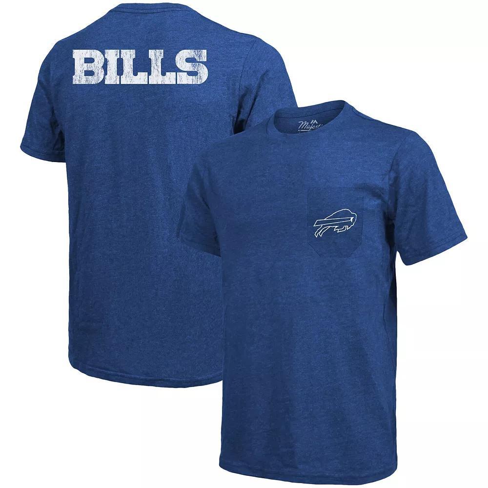 New England Patriots Majestic Threads Tri-Blend Pocket T-Shirt - Heathered Navy, Men's, Size: Small, Blue Product Image