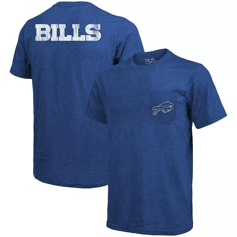 New England Patriots Majestic Threads Tri-Blend Pocket T-Shirt - Heathered Navy, Men's, Size: Small, Blue Product Image
