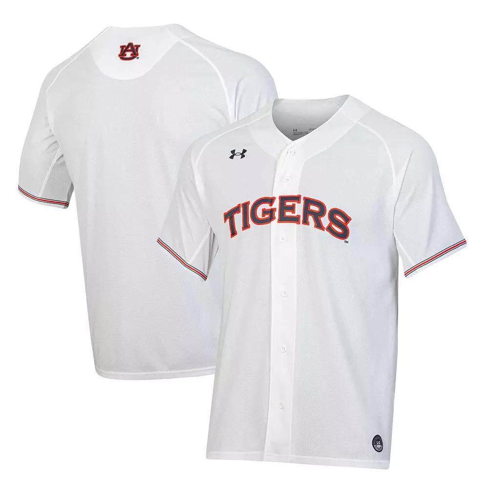 Men's Under Armour White Auburn Tigers Softball Button-Up V-Neck Jersey, Size: Small Product Image
