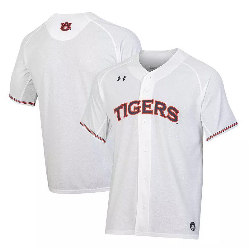 Men's Under Armour White Auburn Tigers Softball Button-Up V-Neck Jersey, Size: Small Product Image