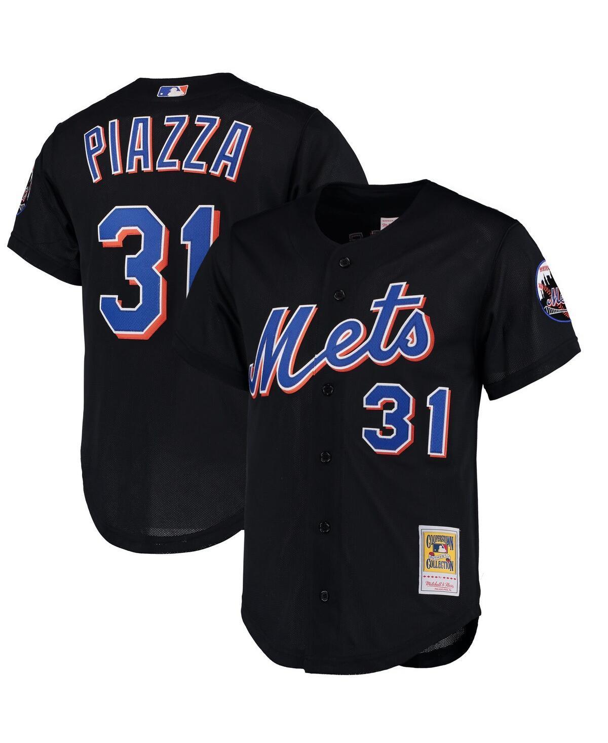 Men's Mitchell & Ness Mike Piazza Black New York Mets Cooperstown Collection Mesh Batting Practice Button-Up Jersey, Size: Small Product Image