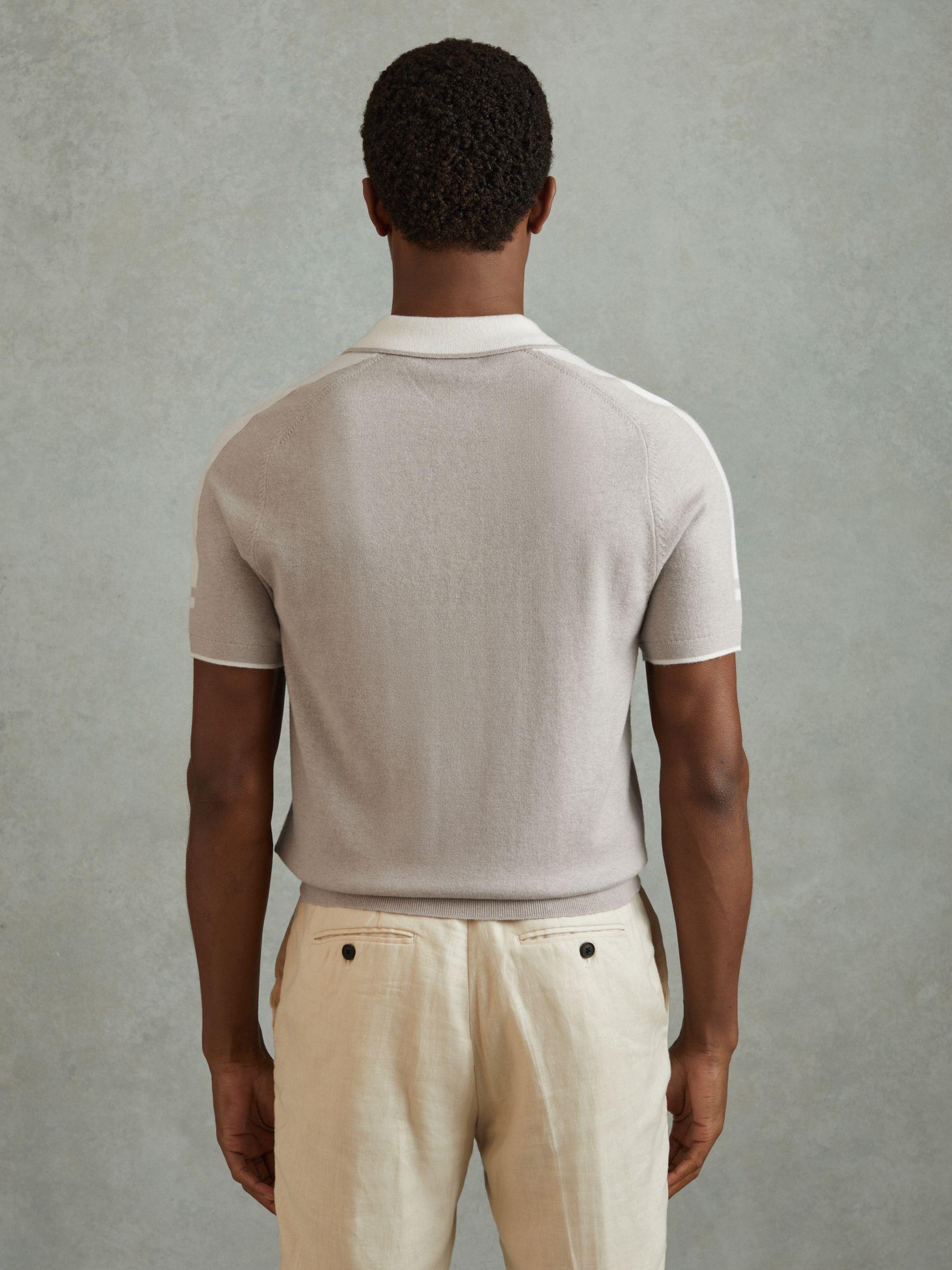 Wool-Cotton Contrast Polo Shirt in Oatmeal Off White Product Image
