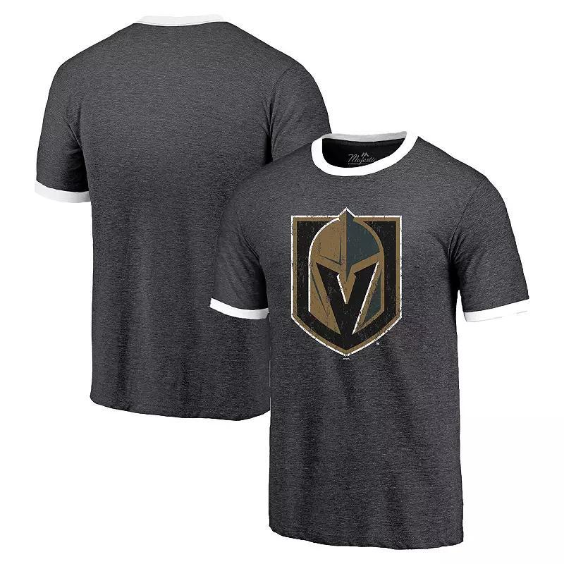 Mens Majestic Threads Heathered Black Vegas Golden Knights Ringer Contrast Tri-Blend T-Shirt Product Image