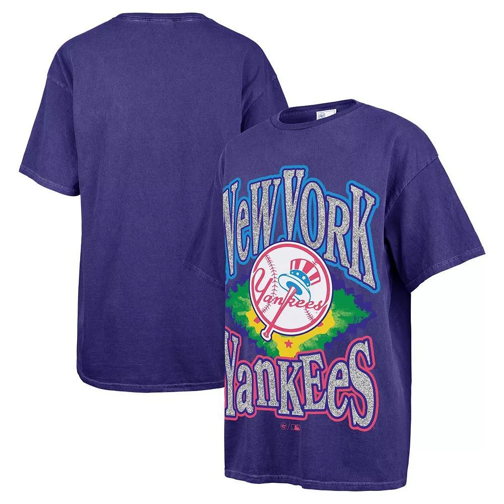 Women's '47 Navy New York Yankees Flashing Lights Boyfriend T-Shirt, Size: Small/Medium, Blue Product Image