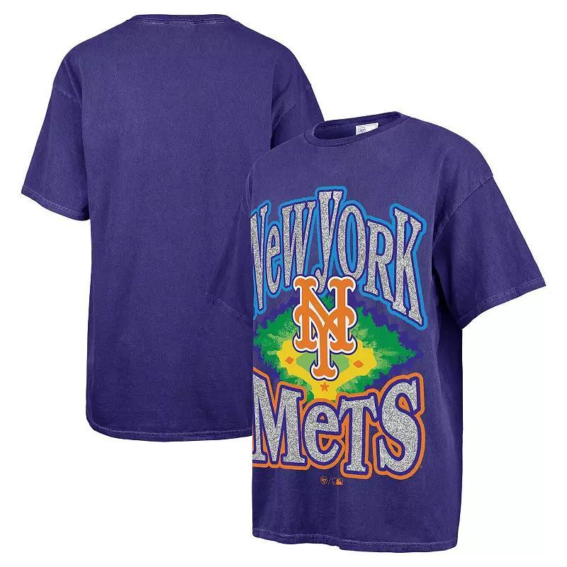 Women's '47 Navy New York Yankees Flashing Lights Boyfriend T-Shirt, Size: Small/Medium, Blue Product Image