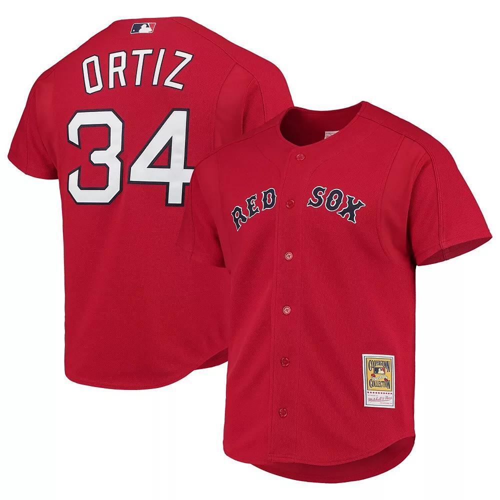 Men's Mitchell & Ness David Ortiz Red Boston Red Sox Cooperstown Collection Mesh Batting Practice Button-Up Jersey, Size: XL Product Image