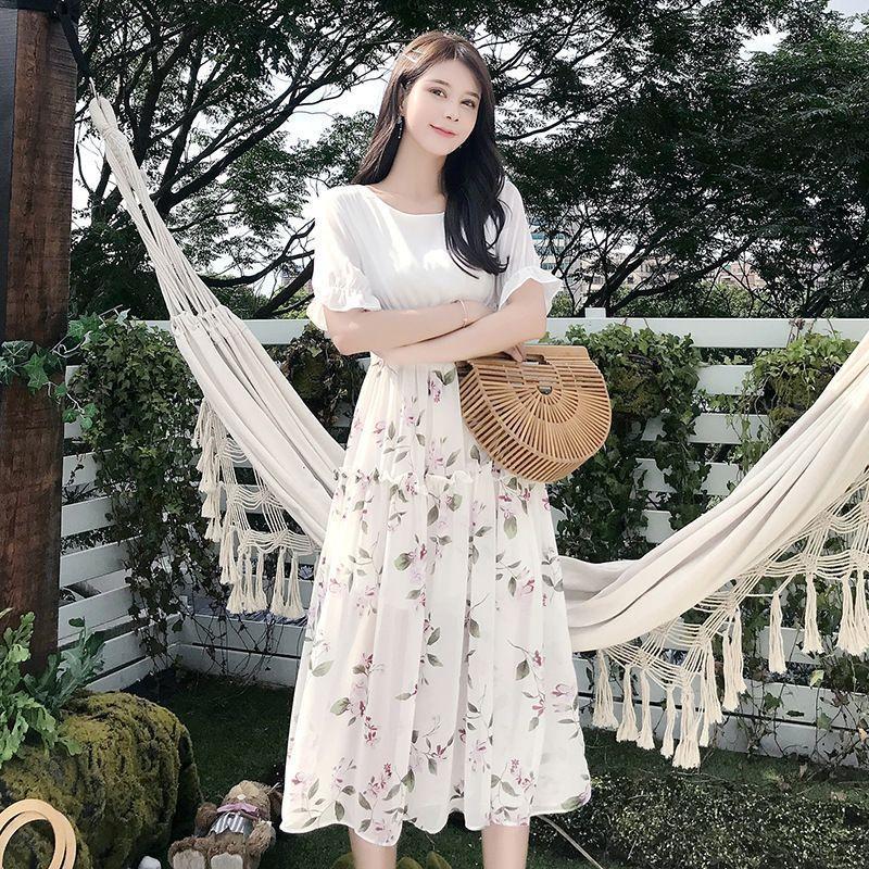 Floral Mock Two-Piece Midi A-Line Dress Product Image