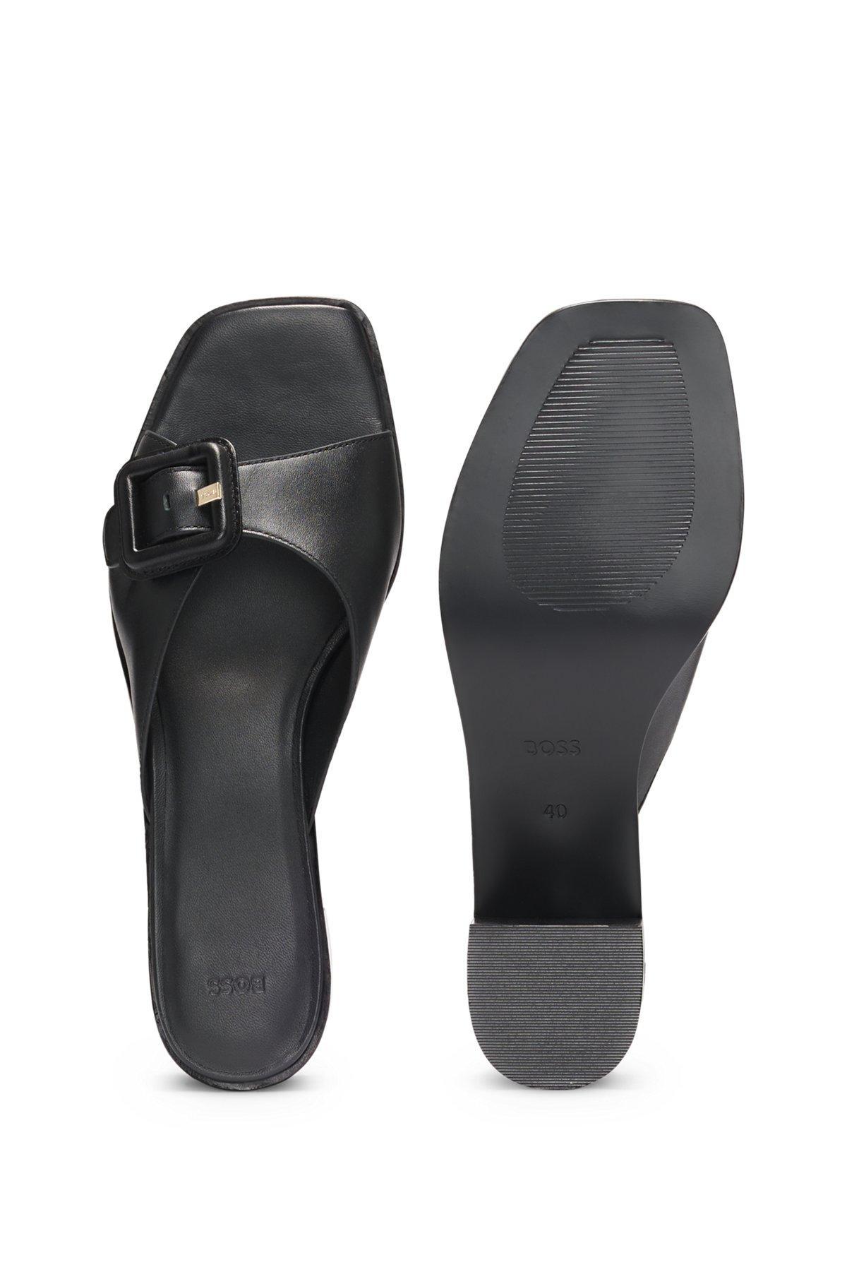 BOSS - Leather mules with buckle detail - Black Product Image