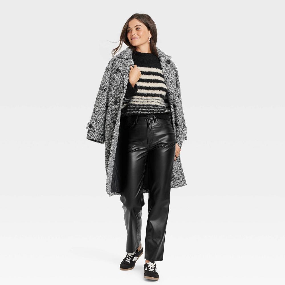 Womens Boucle Crew Neck Pullover Sweater - Universal Thread Black/Cream Striped XS: Recycled Polyester, Midweight, Long Sleeve Product Image