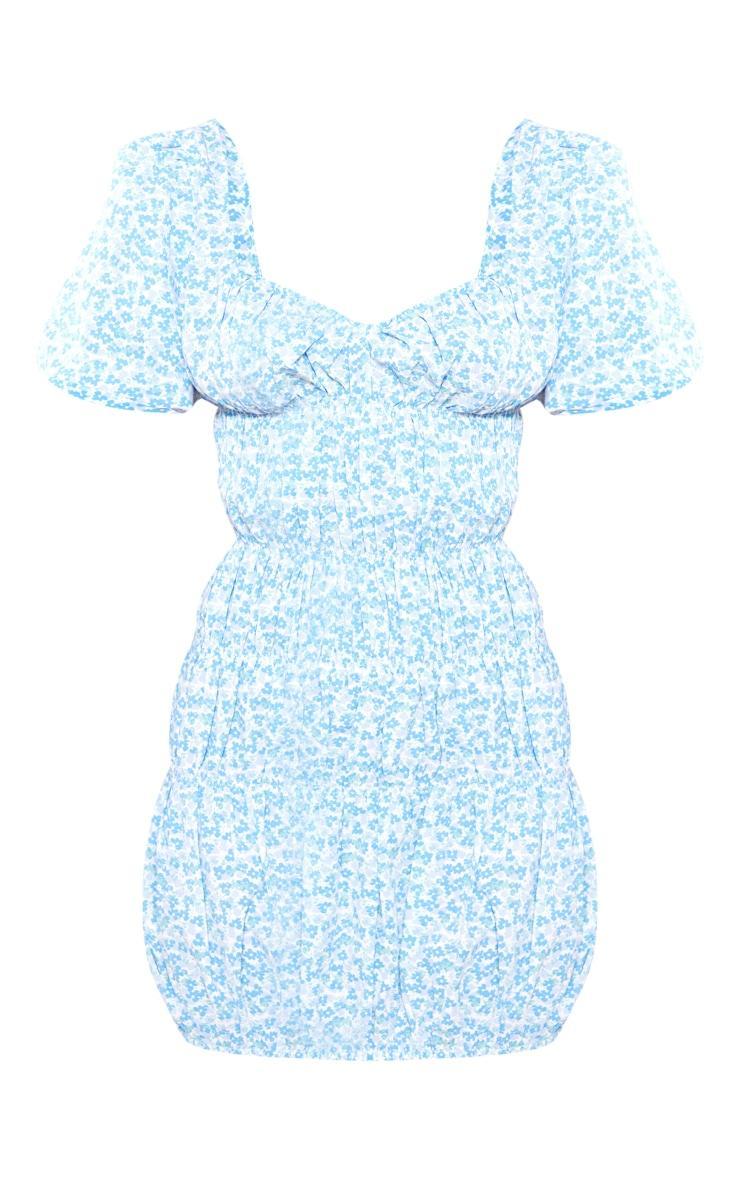 Petite Blue Floral Puff Sleeve Mini Dress Product Image