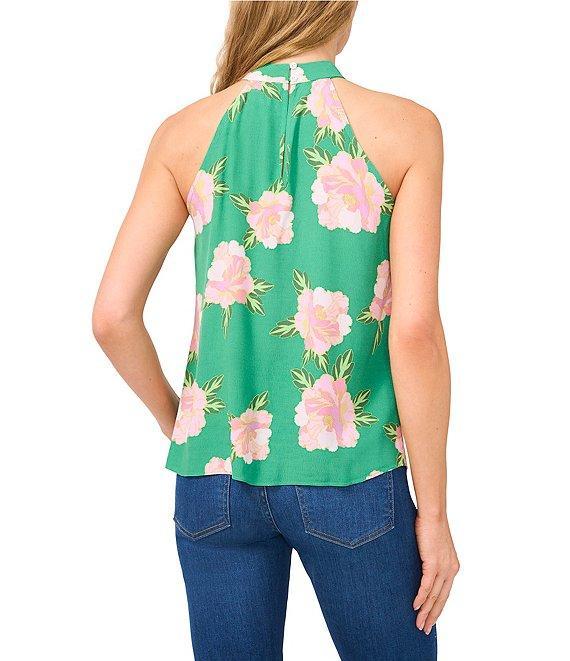 CeCe Woven Floral Print Halter Neck Sleeveless Tank Product Image