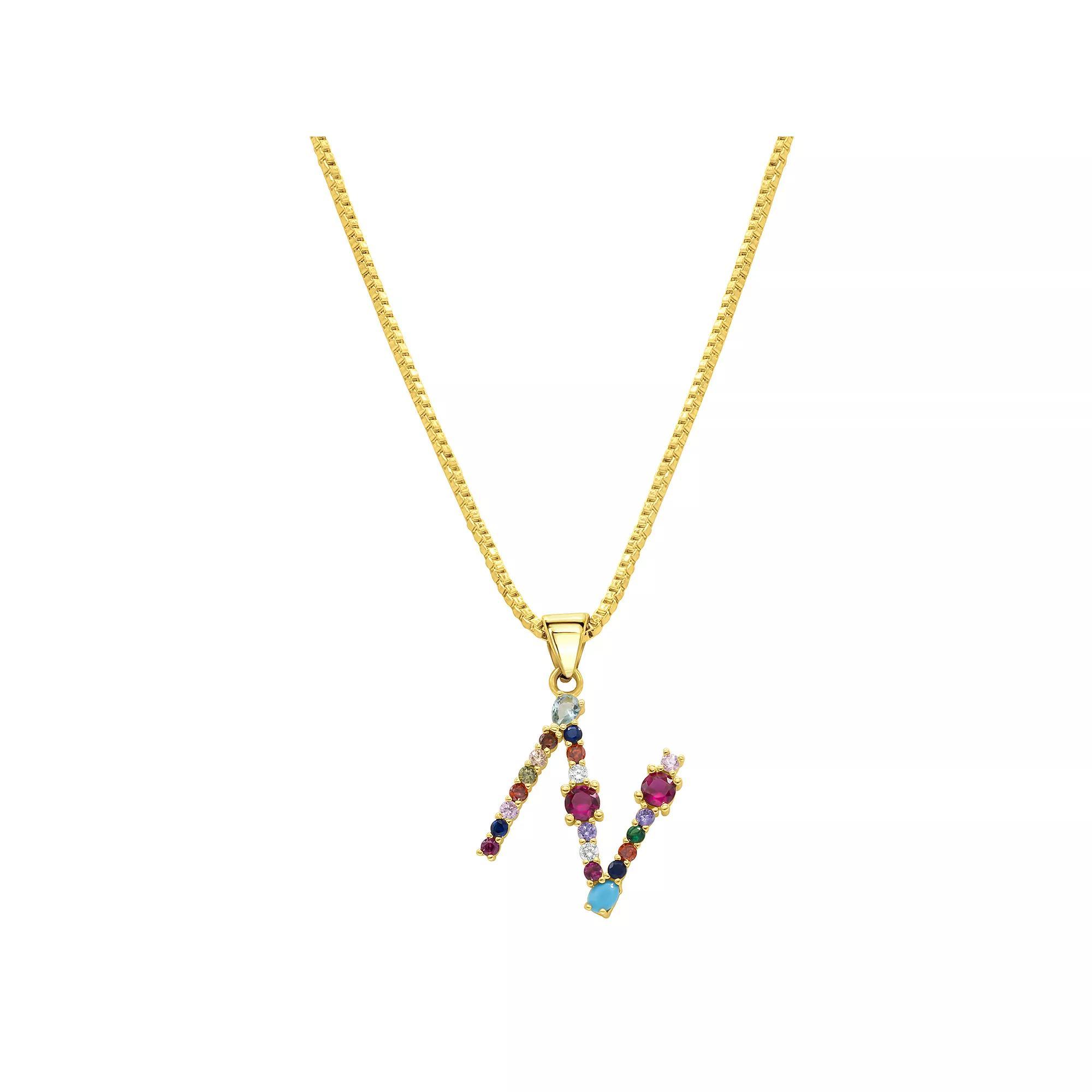 Adornia Gold Tone Multi Color Cubic Zirconia Initial Necklace, Womens Product Image